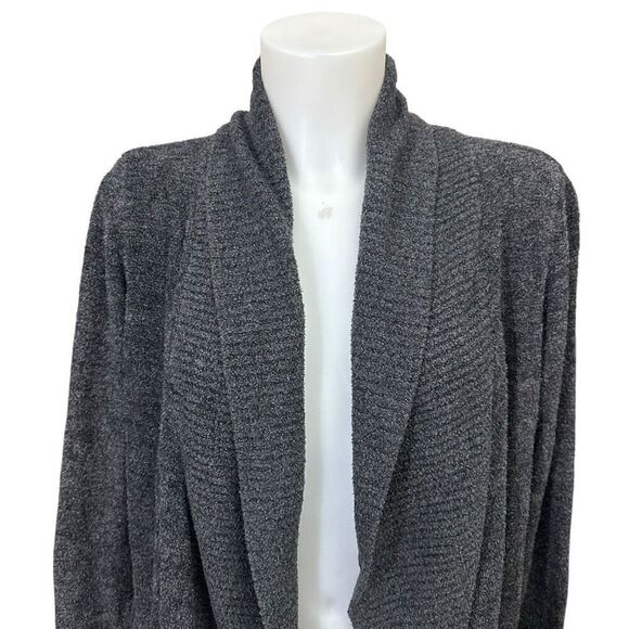 Barefoot Dreams Gray Cozy Chic Lite Ribbed Knit Soft Open Front Cardigan Sz M - Picture 2 of 8